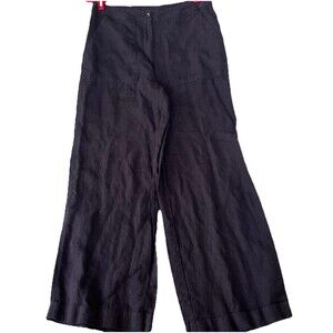 Chico’s Black Linen Wide Leg Cropped Pants Size 1 Pockets Boho Lagenlook